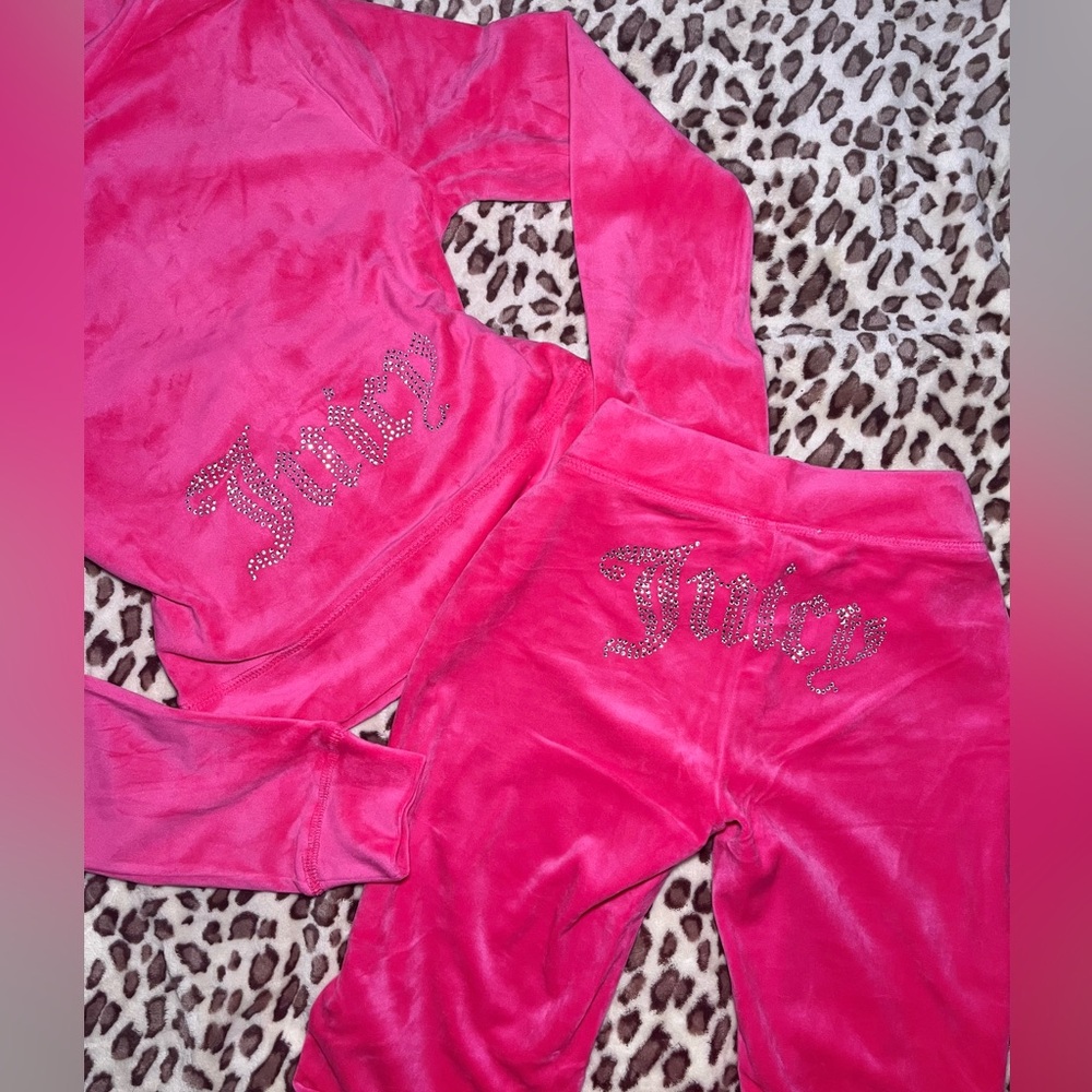 Juicy Couture Pink Velour Rhinestone Bling Tracksuit - Jacket & Pants